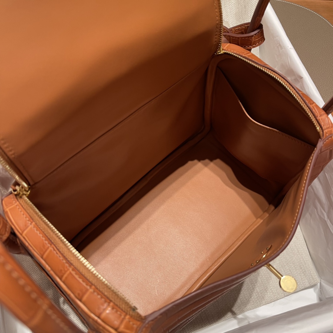 에르메스 린디백26 골드브라운 금장 악어가죽